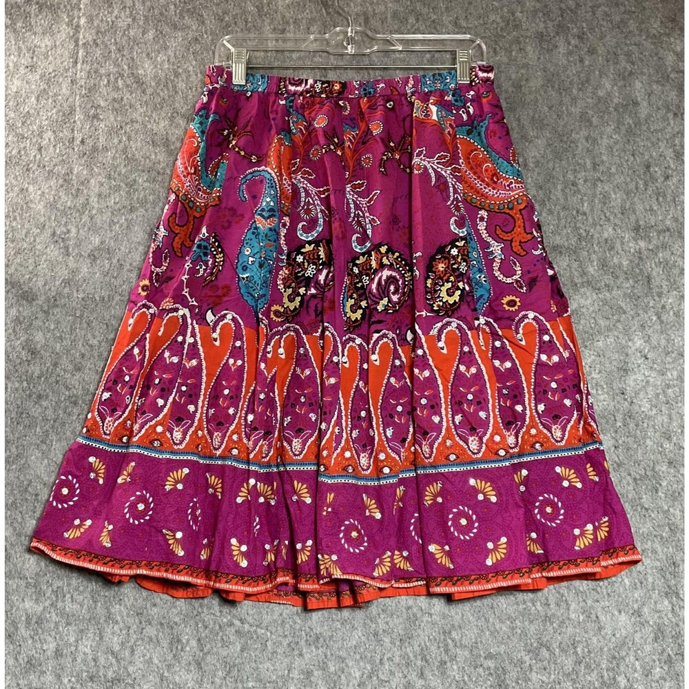 Antthony Skirt Womens Large Geometric Sequins Cotton Pull On Boho Festival